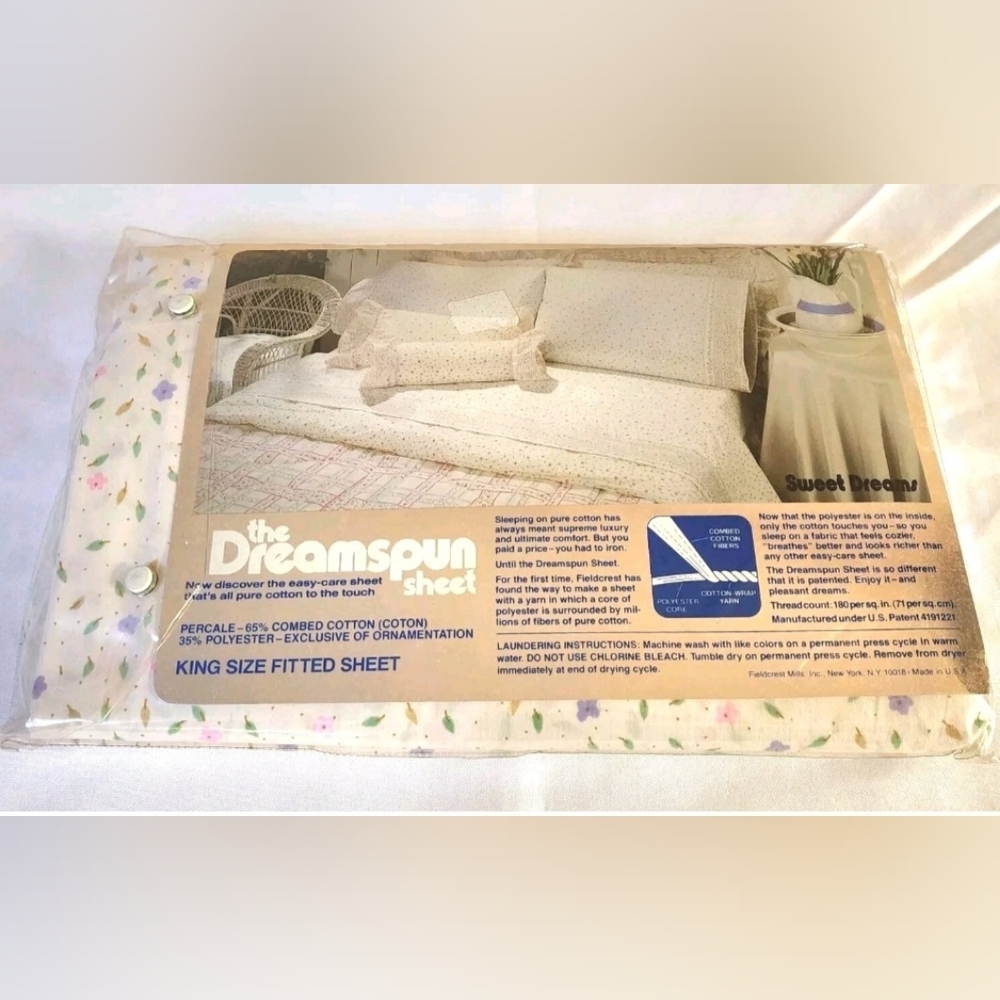 Vintage Fieldcrest Fine Combed Percale Floral King Size Fitted Sheet Flowers - Picture 3 of 8